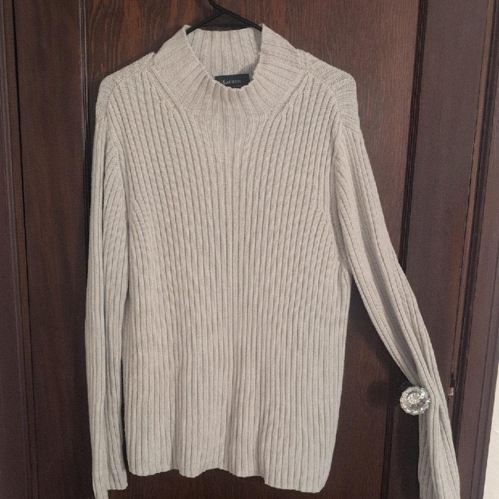 Lauren Ralph Lauren Thick Knit Cream Mock Neck Cotton Sweater Size Medium